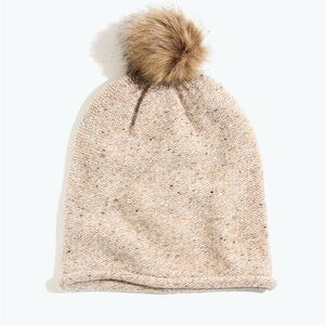 Madewell Faux Fur Pom Pom Lambswool Knit Beanie One Size NWT